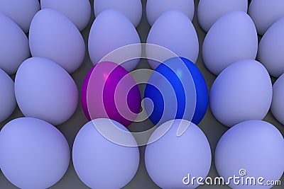 Numerous white eggs in slightly bluish ambient light Stock Photo