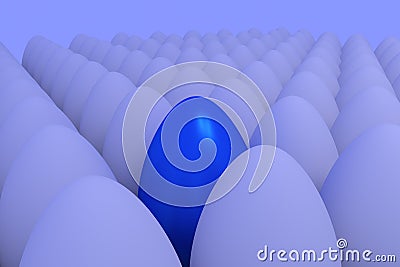 Numerous white eggs in slightly bluish ambient light Stock Photo