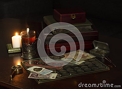 Numismatics still life Stock Photo