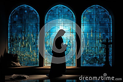 Nun, a member of a religious community leading a nun& x27;s life. member of a religious community, praying to God and Stock Photo