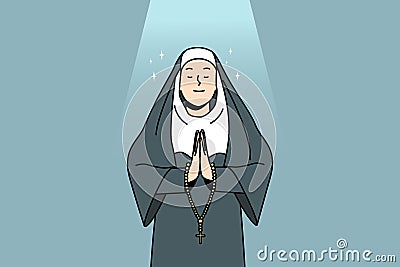 Nun praying with rosary Vector Illustration