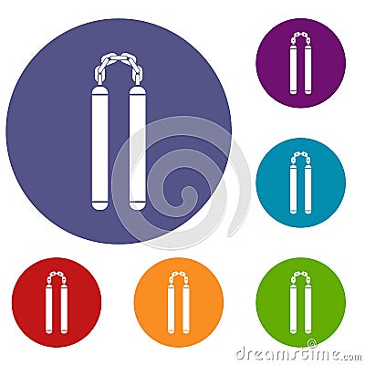 Nunchaku icons set Vector Illustration