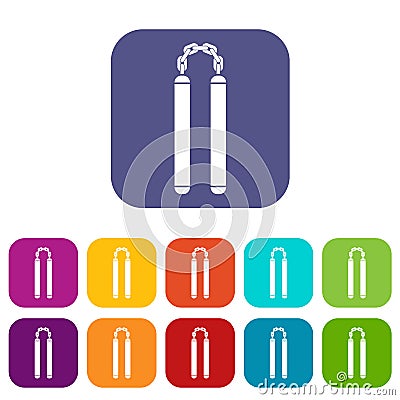 Nunchaku icons set flat Vector Illustration