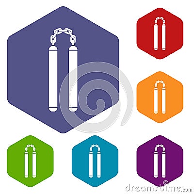 Nunchaku icons set hexagon Vector Illustration