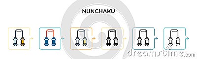 Nunchaku vector icon in 6 different modern styles. Black, two colored nunchaku icons designed in filled, outline, line and stroke Vector Illustration