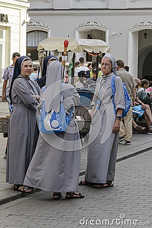 Nuns on Grodzka street in Krakow Editorial Stock Photo