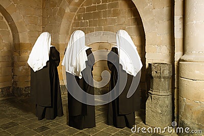 Nuns in medieval convent Stock Photo