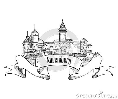 Nuremberg city symbol. Old Nurnberg travel Germany label. Stock Photo