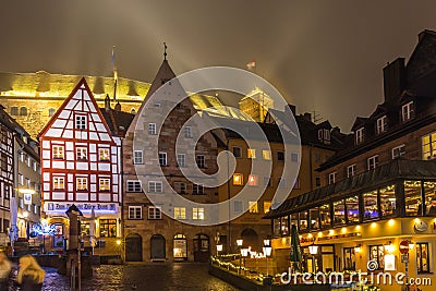 Nuremberg- foggy night-old town Editorial Stock Photo