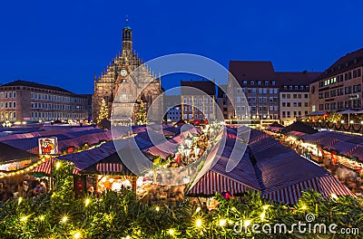 Nuremberg-Germany-Christmas Market-evening cityscape Stock Photo