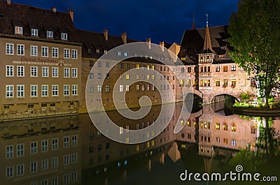 Nuremberg, Germany-Heilig Geist Spital- night scene Editorial Stock Photo