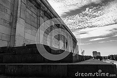 NUREMBERG, GERMANY, 28 JULY 2020 Remains of the Zeppelinfeld grandstand in Nuremberg, Germany. It is the grandstand from which Editorial Stock Photo