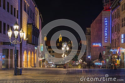 Nuremberg-Germany- night scene- Royal Strasse Editorial Stock Photo