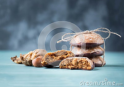 Nuremberg gingerbread, german tradtional sweetness for Christmas also called Lebkuchen, empty space for text Stock Photo