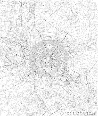 Nuremberg map, satellite view, black and white map. Germany Vector Illustration