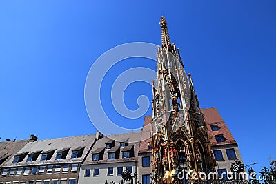 Nuremberg Schoener Brunnen Stock Photo