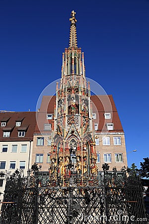 Nuremberg Schoener Brunnen Stock Photo