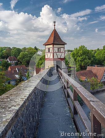Nuremberg turrets NÃ¼rnberger TÃ¼rmchen as part of the historic town fortifications in Bad Wimpfen. Neckar Valley, Kraichgau, Stock Photo