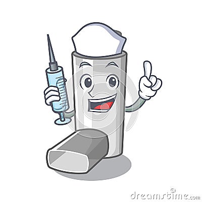 Nurse asthma inhalers in cartoon medicine box Vector Illustration
