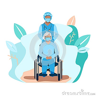 Nurse caring for the elderly Vector Illustration