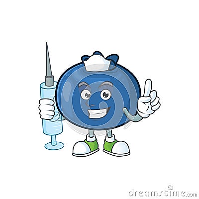 Nurse cartoon funny blueberry fruit with mascot Vector Illustration