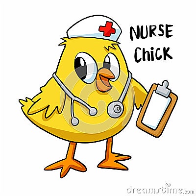 Nurse chick - funny bird cartoon Vector Illustration