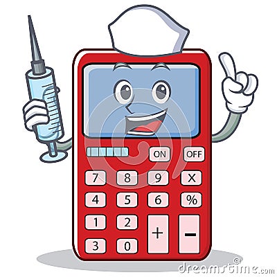 Nurse cute calculator character cartoon Vector Illustration