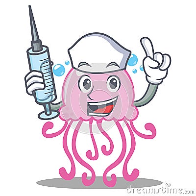 Nurse cute jellyfish character cartoon Vector Illustration