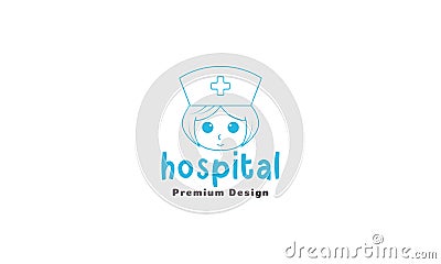 Nurse cute lines cartoon logo symbol vector icon illustration graphic design Vector Illustration