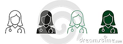 Nurse and Doctor Black and Color Symbol Collection. Physicians Specialist, Medical Assistant Pictogram. Professional Vector Illustration
