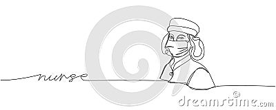 Nurse, doctor, medical uniform, protection, hygiene, sterility, medical supplies one line art. Continuous line drawing Vector Illustration