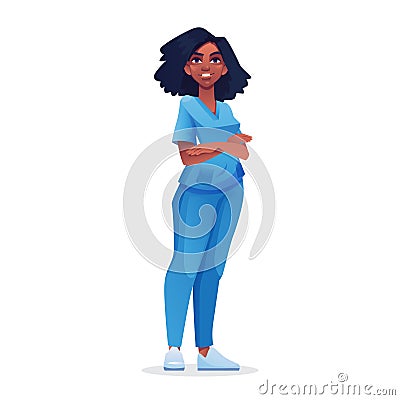 Nurse, doctor physician practitioner, afro woman Vector Illustration