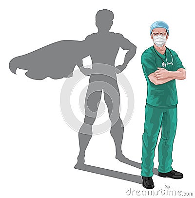 Superhero Nurse Doctor Shadow Super Hero Vector Illustration