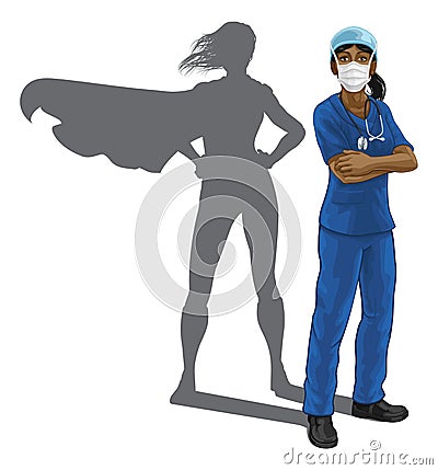 Superhero Nurse Doctor Woman Super Hero Shadow Vector Illustration