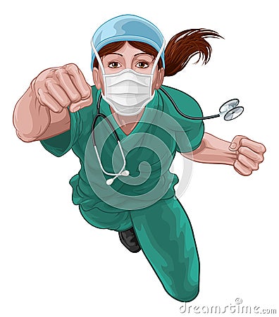 Nurse Doctor Woman Super Hero Medical Concept Vector Illustration