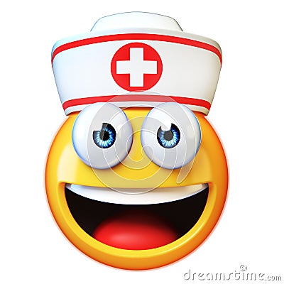 Nurse emoji isolated on white background, first aid, medic emoticon, hospital symbol 3d rendering Cartoon Illustration