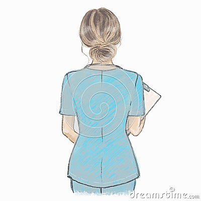 Nurse hand drawn artistic illustration. Female health worker Vector Illustration