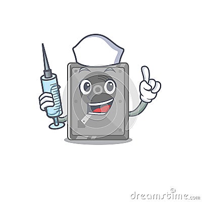 Nurse hard drive internal mascot isolated cartoon Vector Illustration