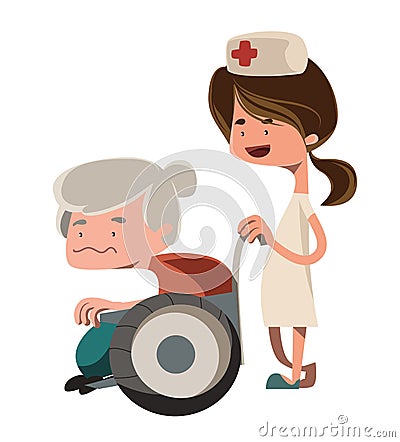 Nurse helping old granny illustration cartoon character Cartoon Illustration