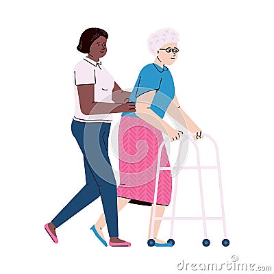 Nurse helps an elderly female in rehabilitation center a vector illustration Vector Illustration