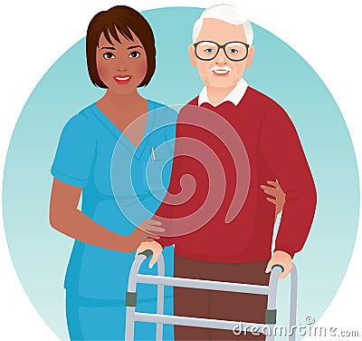 Nurse helps elderly patient Vector Illustration