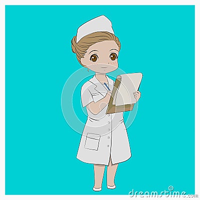 Nurse Holding a Pen and a Clipboard Vector Vector Illustration