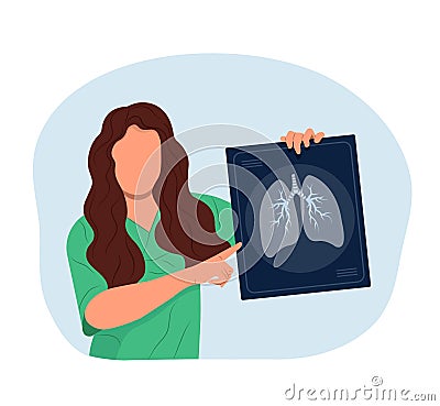 A nurse is holding an x-ray of the lungs. World Asthma Day. Vector illustration. Stock Photo