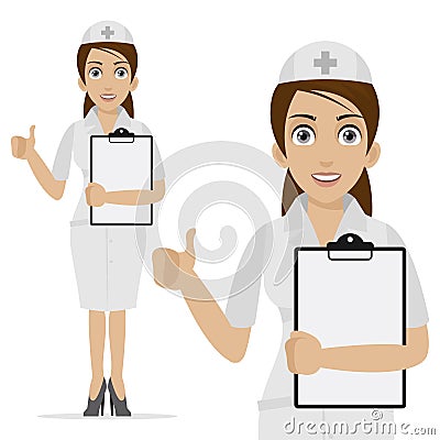 Nurse holds form and shows thumb up Vector Illustration