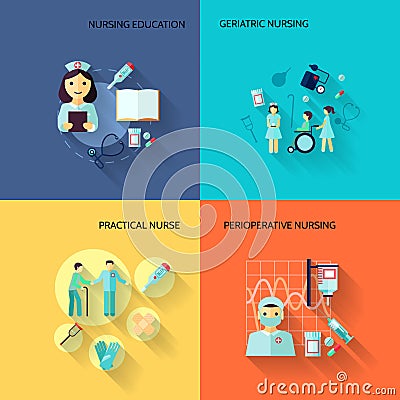 Nurse icon set flat Vector Illustration