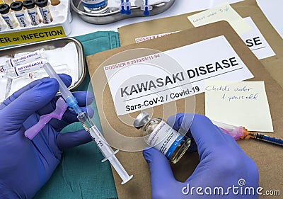 Nurse injects methylprednisolone to treat Sars-CoV-2-related Kawasaki disease in children under five, conceptual image, unbranded Editorial Stock Photo