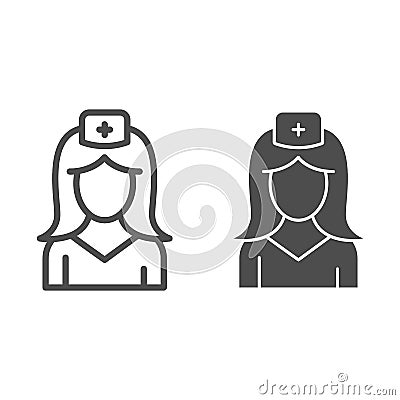 Nurse line and solid icon, medicine concept, medical staff sign on white background, woman in medical uniform icon in Vector Illustration