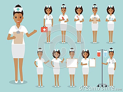 Nurse, medical and hospital staff characters. Vector Illustration