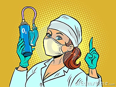 Nurse with a medical oxygen cylinder Vector Illustration