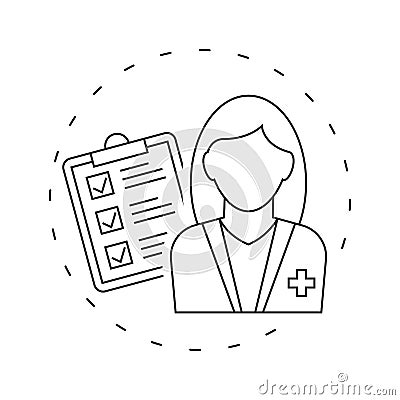 Nurse with medical test outline icon on white background Vector Illustration